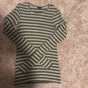 Theory Olive Green/Grey Striped Top